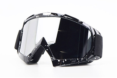 Очки кроссовые, черные с белыми точками (прозрачное стекло)