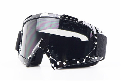 Очки кроссовые, черные с белыми точками (затемненное стекло)