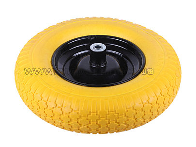 Колесо   4,00 -8   TL   (бескамерное, под ось d-16мм)   (пенополиуретановое, желтое) AMG-2