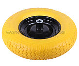 Колесо   4,00 -8   TL   (бескамерное, под ось d-16мм)   (пенополиуретановое, желтое) AMG-2