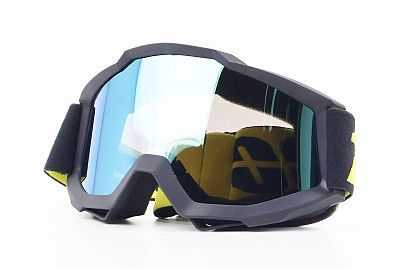 Очки кроссовые/эндуро/АТV, черные с желтым ремешком (зеркальное стекло)