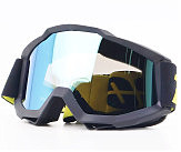 Очки кроссовые/эндуро/АТV, черные с желтым ремешком (зеркальное стекло)