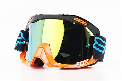 Очки кроссовые/эндуро/АТV, черно-оранжевые (зеркальное желтое стекло)