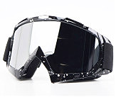 Очки кроссовые, черные с белыми точками (прозрачное стекло)