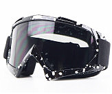 Очки кроссовые, черные с белыми точками (затемненное стекло)