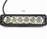 Фара дополнительная светодиодная влагозащитная - 6 LED с креплением, прямоугольная 150*37мм