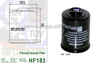 Фильтр масляный   для Adiva, Aprilia, Benelli, Derbi, Peugeot, Malaguti, Piaggio   (?52, h-65) (HF 183, KY-F-002) VV