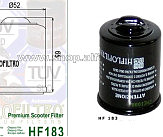 Фильтр масляный   для Adiva, Aprilia, Benelli, Derbi, Peugeot, Malaguti, Piaggio   (?52, h-65) (HF 183, KY-F-002) VV