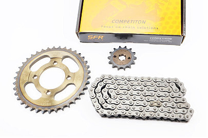 Звезды, цепь к-кт JH &mdash; 428H-108L+38T+14T (в коробке) "каленая"