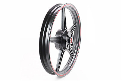 Диск колесный задний литой 18Х1,85 (под резинки) "звезда" ЧЕРНЫЙ с красной полосой (ось 15мм)