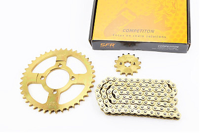 Звезды, цепь к-кт JH &mdash; 428H-98L+41T+14T (в коробке) "каленая, цепь SFR GOLD"