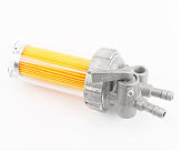 Кран топливный + фильтр в пластмассовом, прозрачном корпусе (вход/выход вверх)