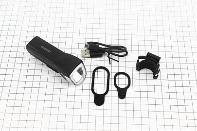 Фонарь передний 1 диод 110 lumen, Li-ion 3.7V 1300mAh зарядка от USB, влагозащитный, чёрный JY-7057
