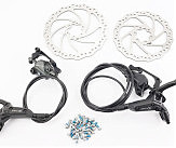 Гальмо Disk-brake гідравлічне переднє (F180/R160мм)+заднє (F180/R160мм) у зборі, диски 160/180мм, кріпл. 6 болтів, чорні HD-M520