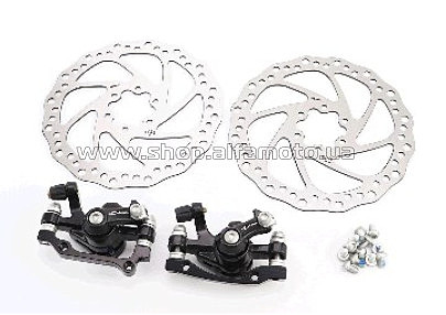 Тормоз Disk-brake передний (F160/R140мм)+задний (F180/R160мм), диски 160мм, крепл. 6 болтов, чёрный DX-2018, тип 1