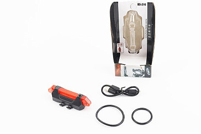 Фонарь задний 5 диодов 15 lumen, Li-ion 3.7V 330mAh зарядка от USB, влагозащитный, BS-216/DС-918