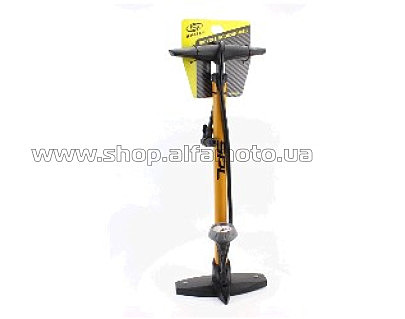 Насос   ручной вело напольный с манометром 160 psi/11 bar, под штуцера SchraderPresta, жёлтый SPM-155P   GM