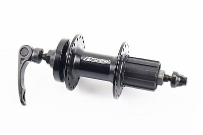 Втулка задняя MTB алюминиевая 14Gx36H под кассету 8-10зв, Disk-brake, 2 пром-подшипники 6200 2RS, крепл. эксцентрик, чёрная MS37R